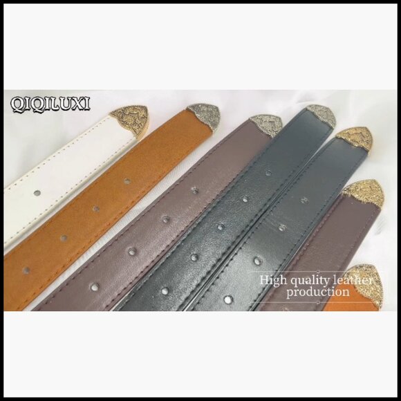 Western Engraved Buckle PU Leather Belt for Women, 1.1\